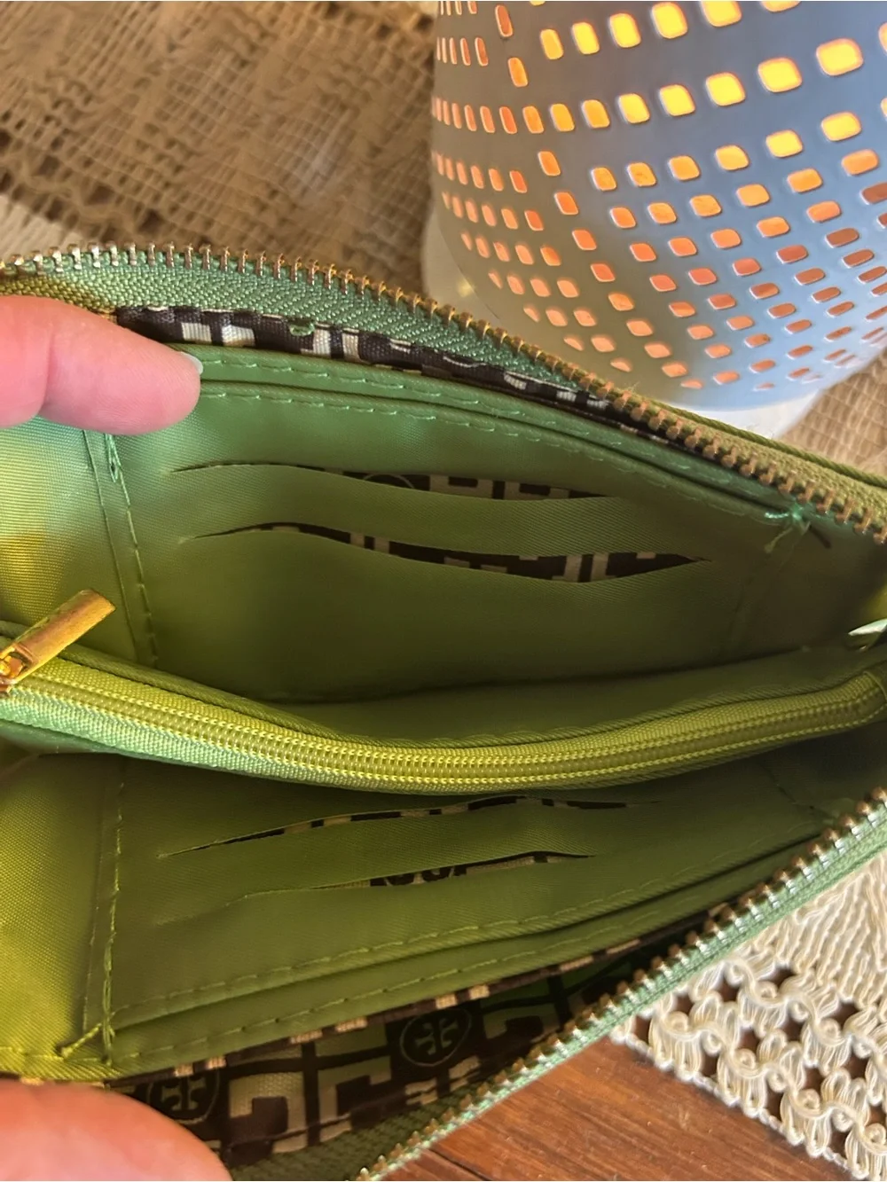 Tory Burch Lime Green Leather Wristlet with Gold Logo